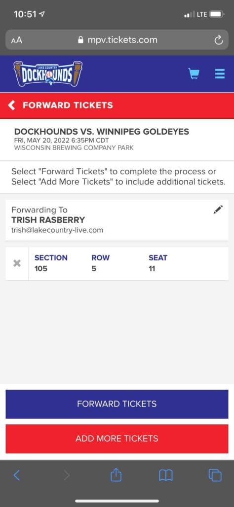 Select “Forward Tickets” to complete the process or select “Add More Tickets” to include additional tickets