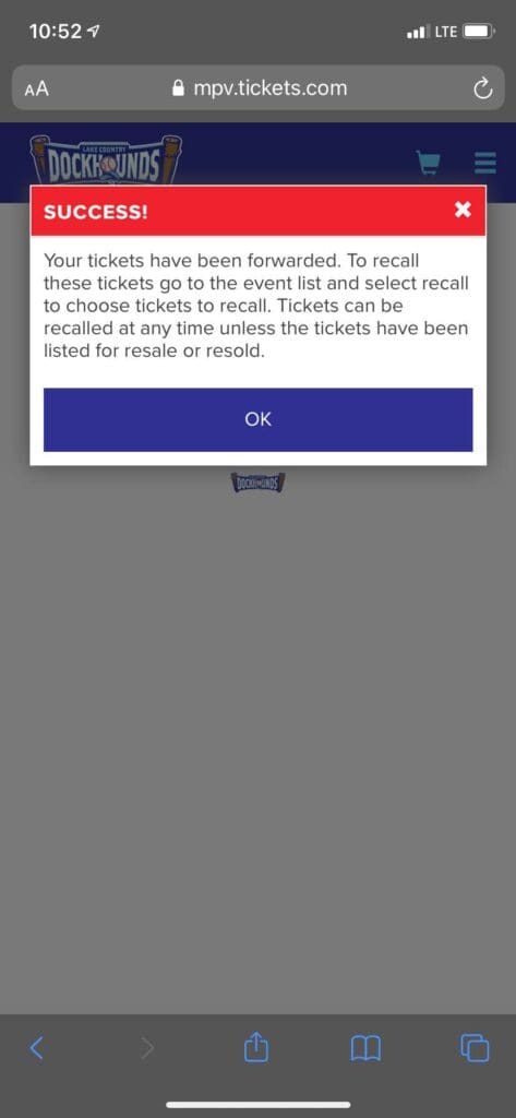 Once you press Forward Tickets you will get a success message!