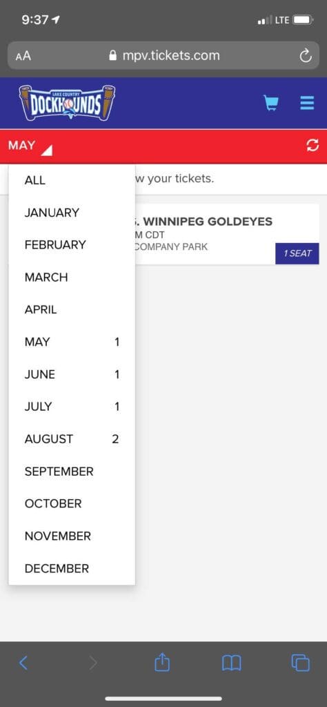 Choose ALL to see all your tickets. You could also select by month to see the games within each month