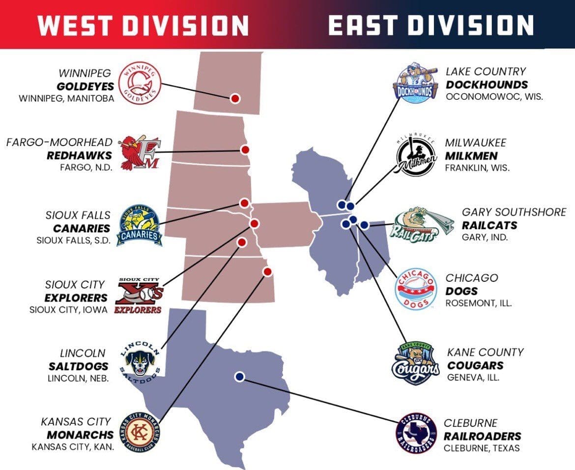 Amerian Association East and West Division mapped