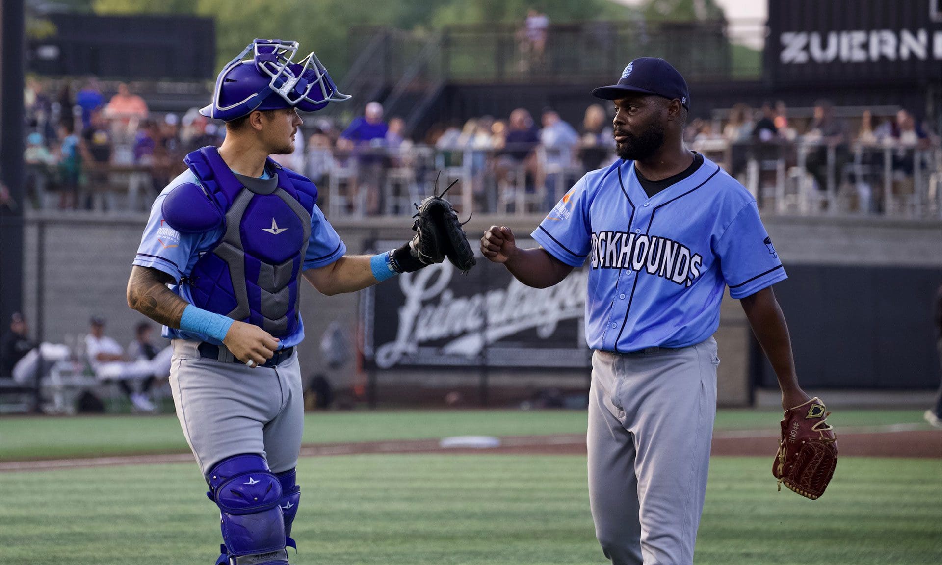 David Richardson and Jaxx Groshans celebrate after another strikeout