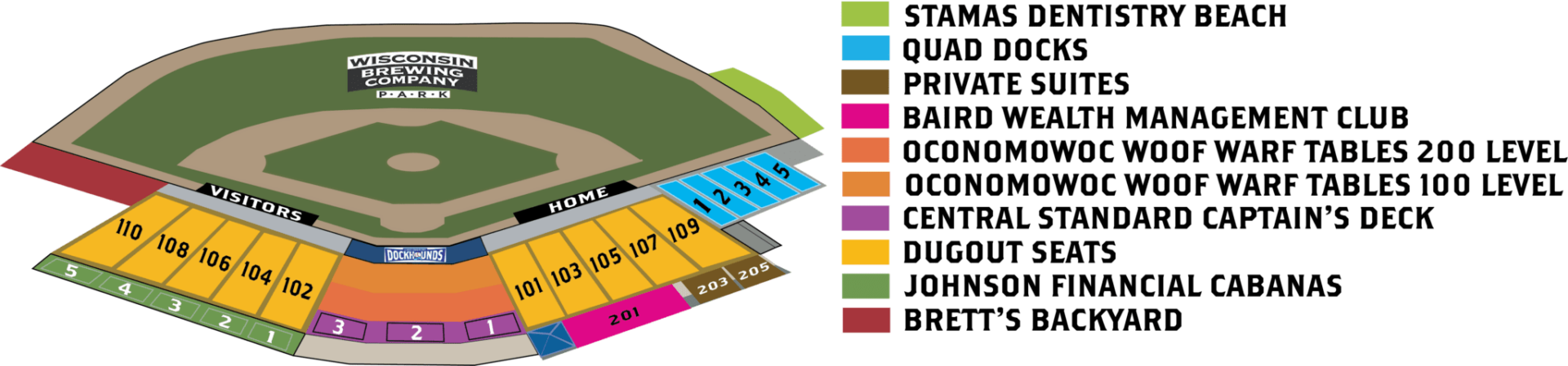 Stadium seating map for Wisconsin Brewing Company Park