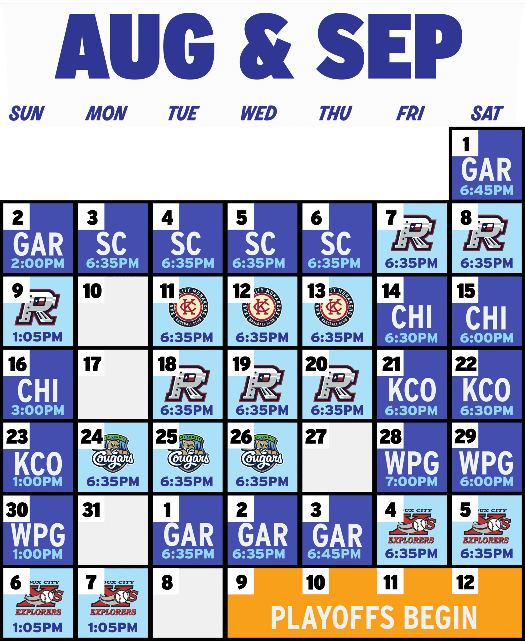 Aug and sept 2026 schedule