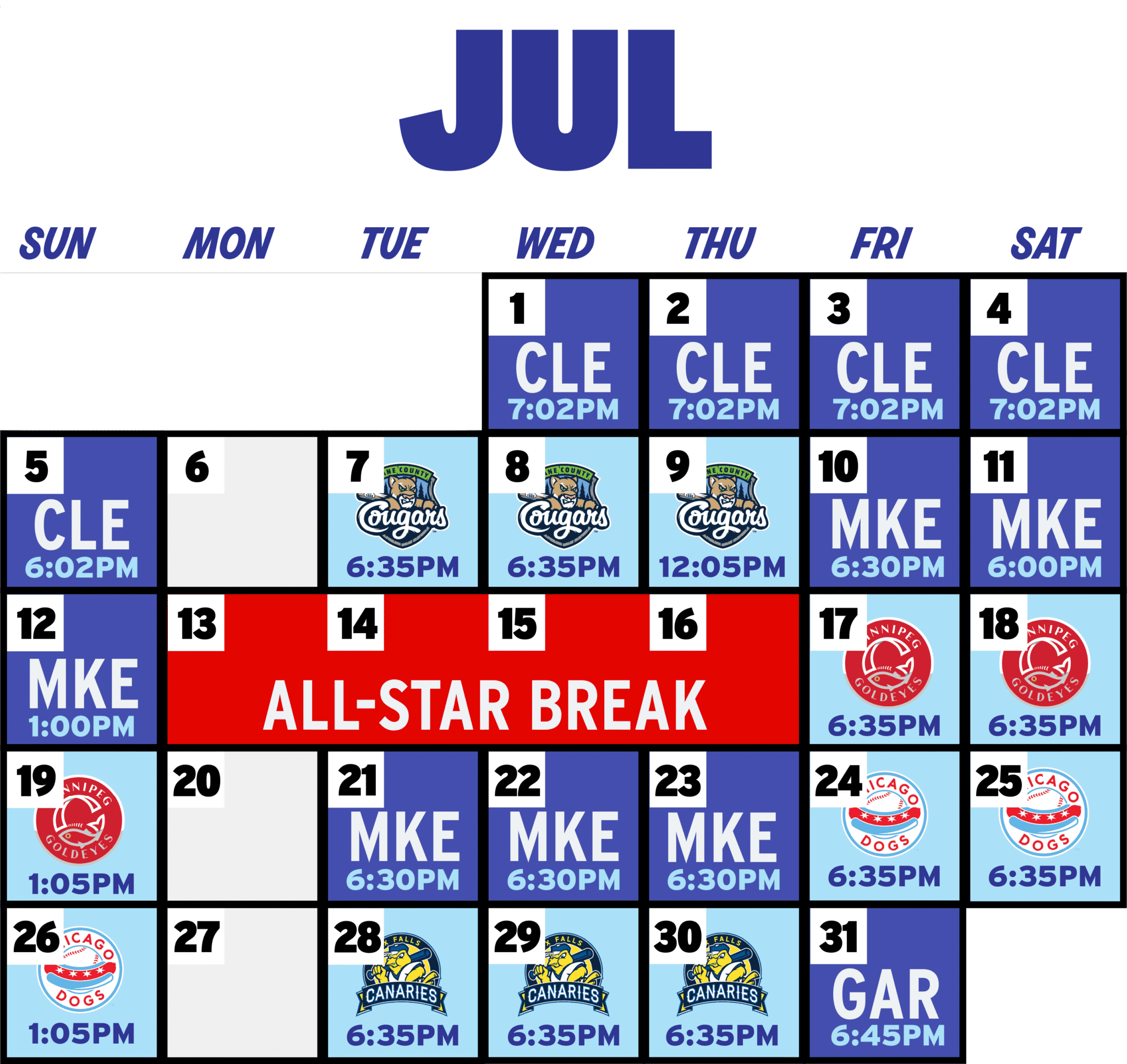 July 2026 schedule